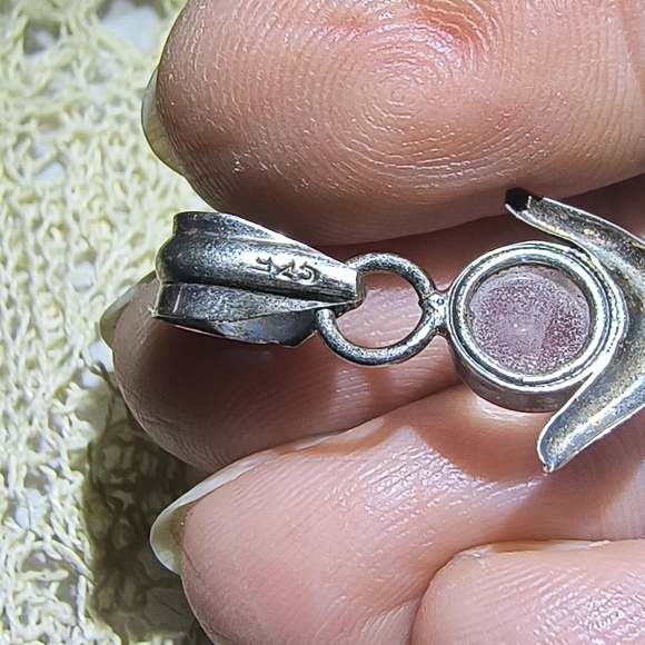 Large 2" Natural Rose Quartz Gemstone Pendant Oval .925 Sterling Silver - Picture 4 of 4